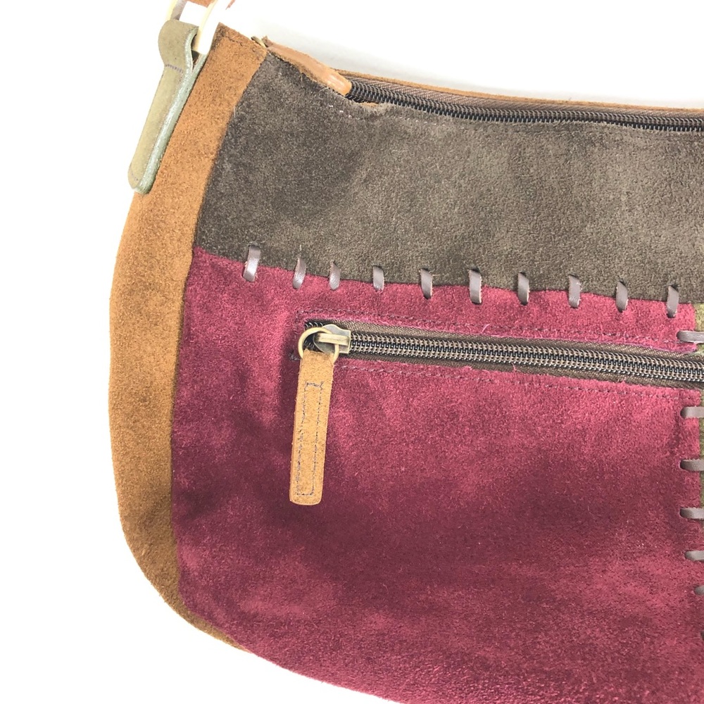 Vintage Y2K Ecco Suede Patchwork Shoulder Bag Multi Color Boho - Picture 2 of 8